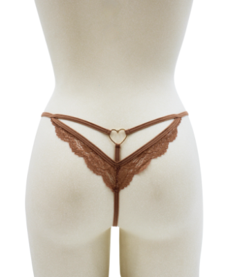 String taupe en dentelle avec bijou cœur doré 